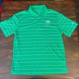 Nike Golf Polo Shirt Mens Medium Green Striped  Dri-FIT Gorpcore Speed The Light